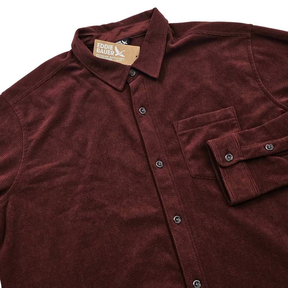 NEW Eddie Bauer Fast Fleece Shirt Mens 2XL Mahogany Red Brown Ribbed Outdoor